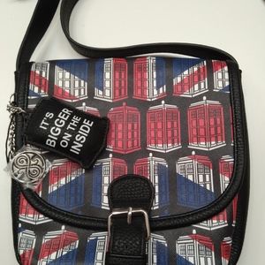 Doctor Who Crossbody purse, red white and blue union jack TARDIS print. One size